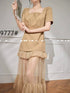 Women Square Neck Mesh Twill Long Skirts